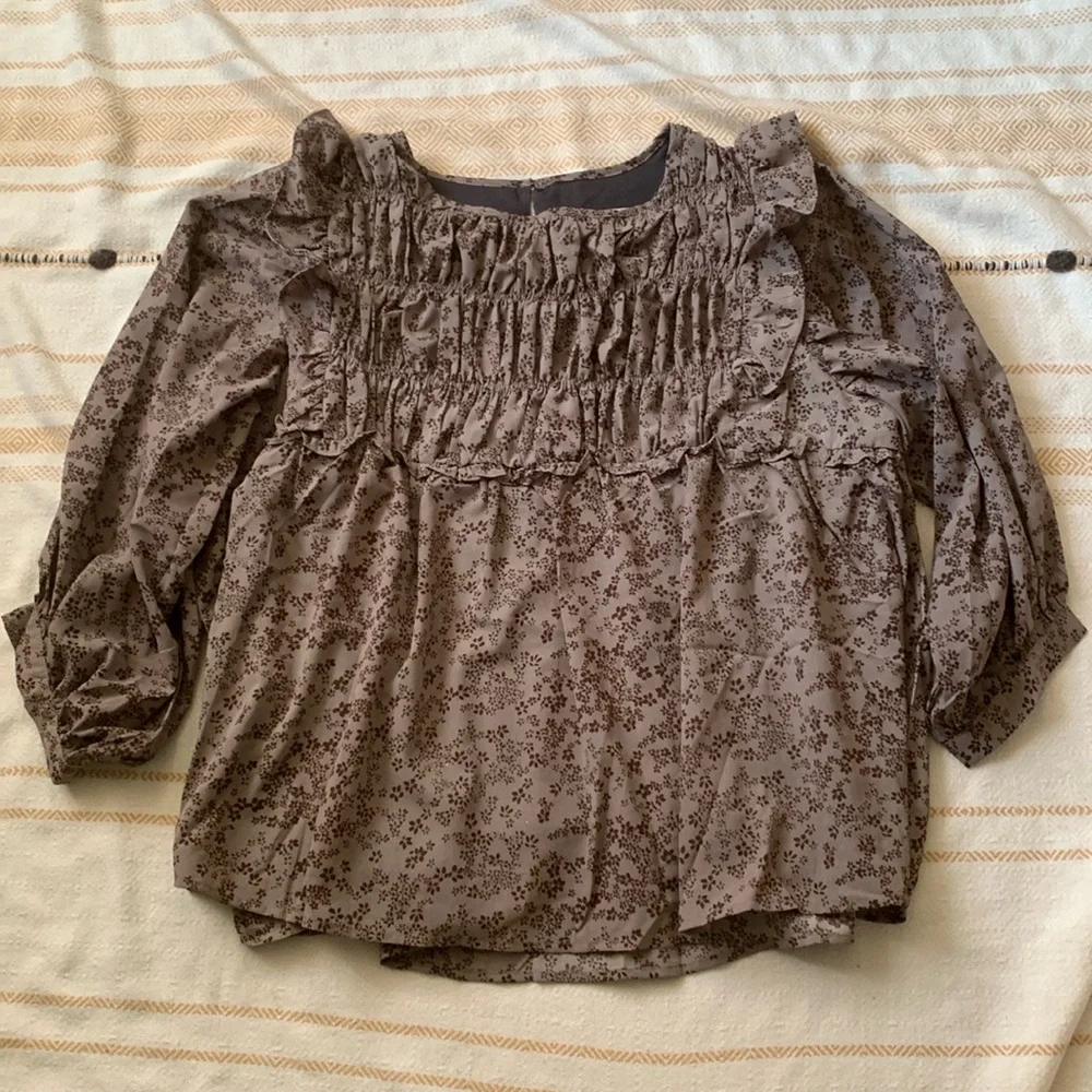 Floral Ruffle Blouse - Brown - Picture 4 of 16